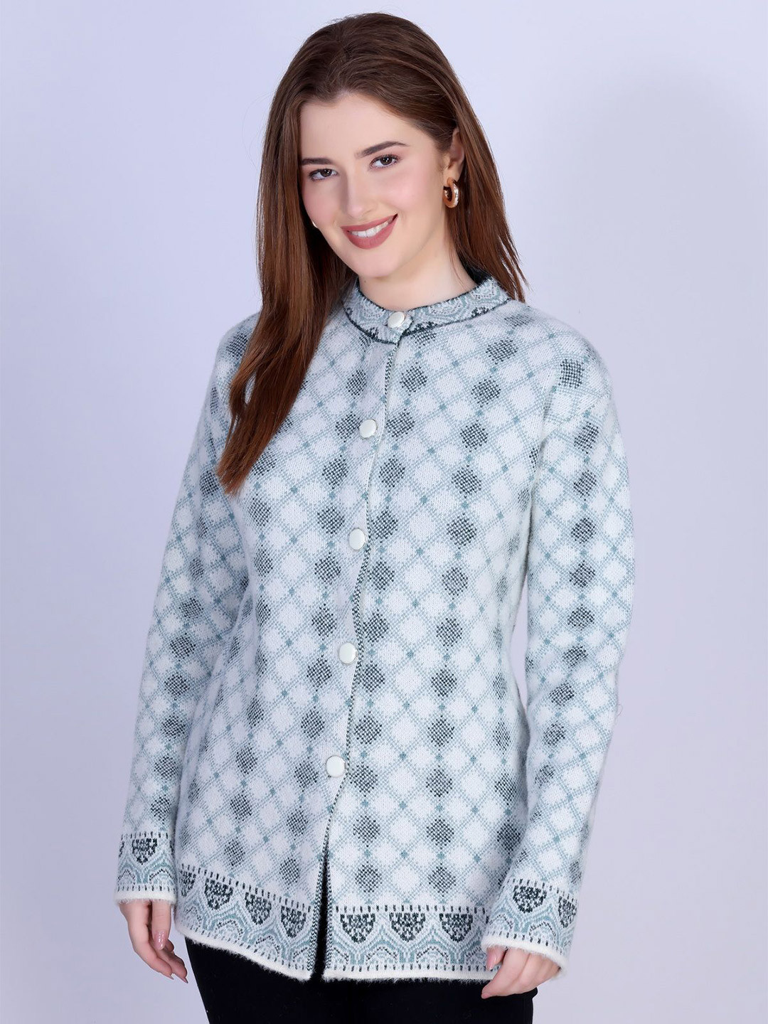 The Roadster Lifestyle Co . Women Round Neck Self-Design Button Down Cardigan