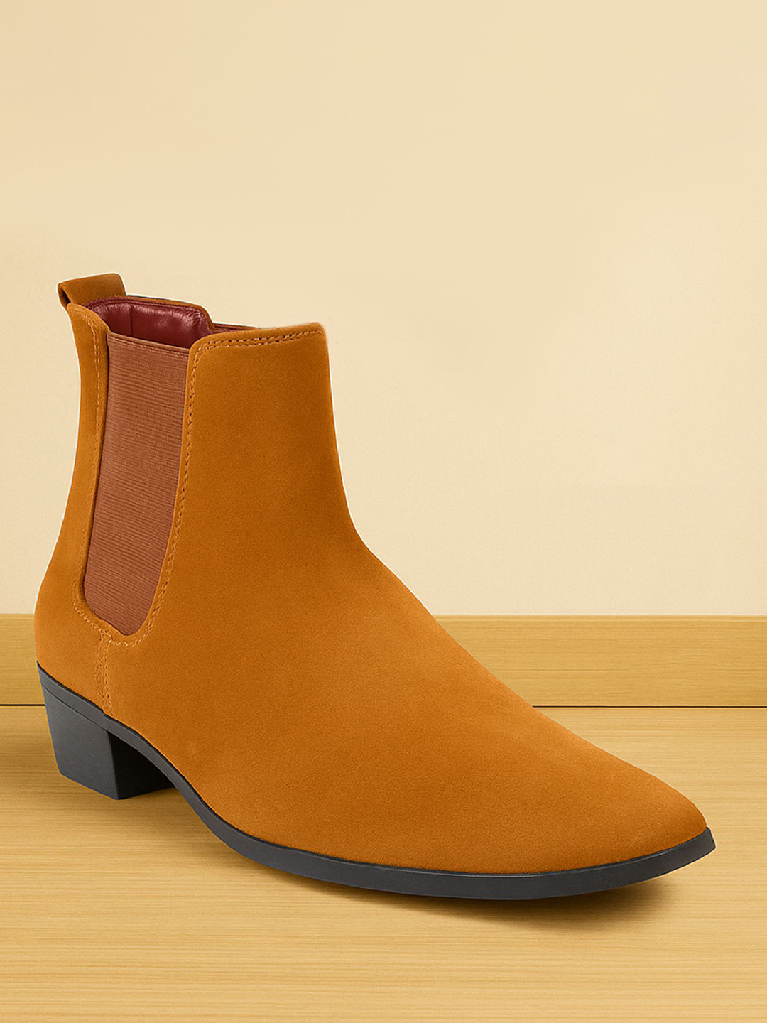 Bxxy Men Round Toe High-Top Suede Block Heel Chealsa Boots