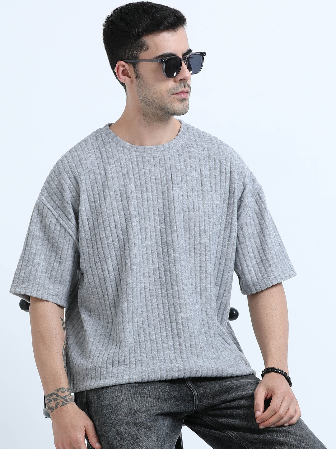 glitchez Self Design Oversized Drop-Shoulder T-shirt