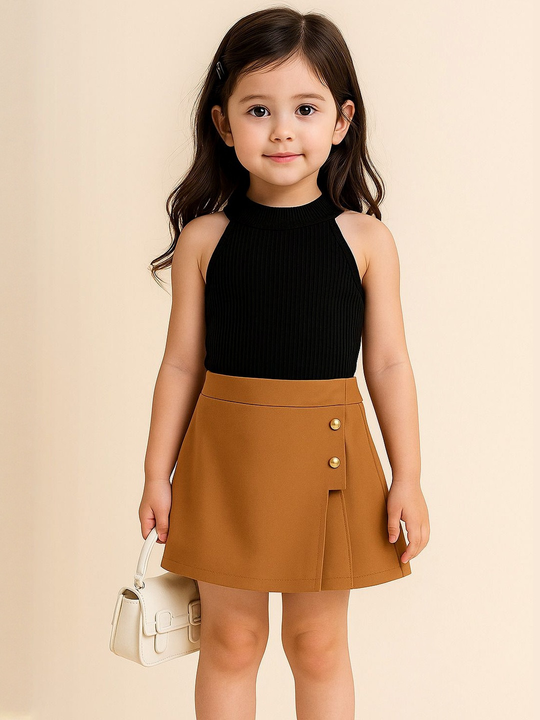 Riyanshi Girls Halter Neck Sleeveless Top With Skirt