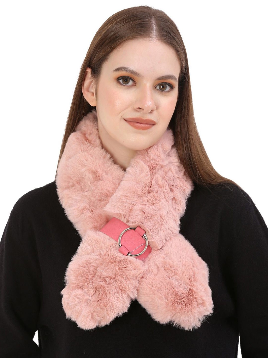 Moda Rapido Women Fancy Fur Self Design Scarf With Solid Border