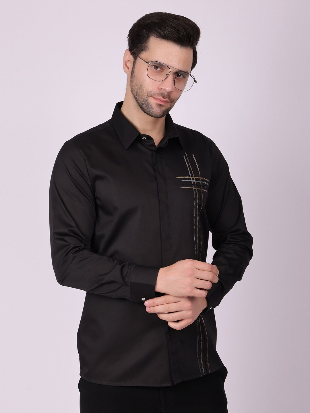 PIER 7 Men Classic Slim Fit Geometric Printed Spread Collar Cotton Casual Shirt