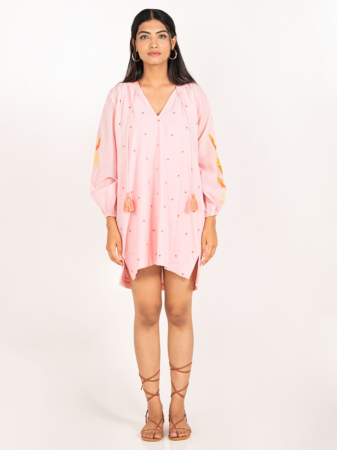 NAAV Pola Dots Print Puff Sleeves Shift Mini Dress