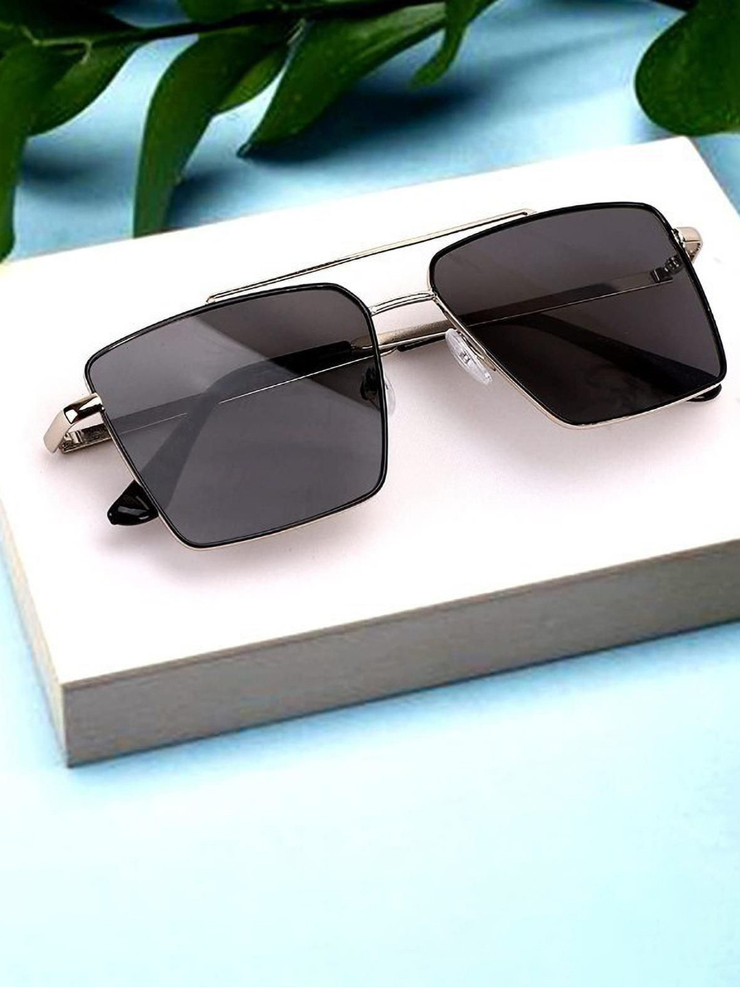 EYMEN I Unisex Polarised and UV Protected Square Sunglasses Black Silver Alps255