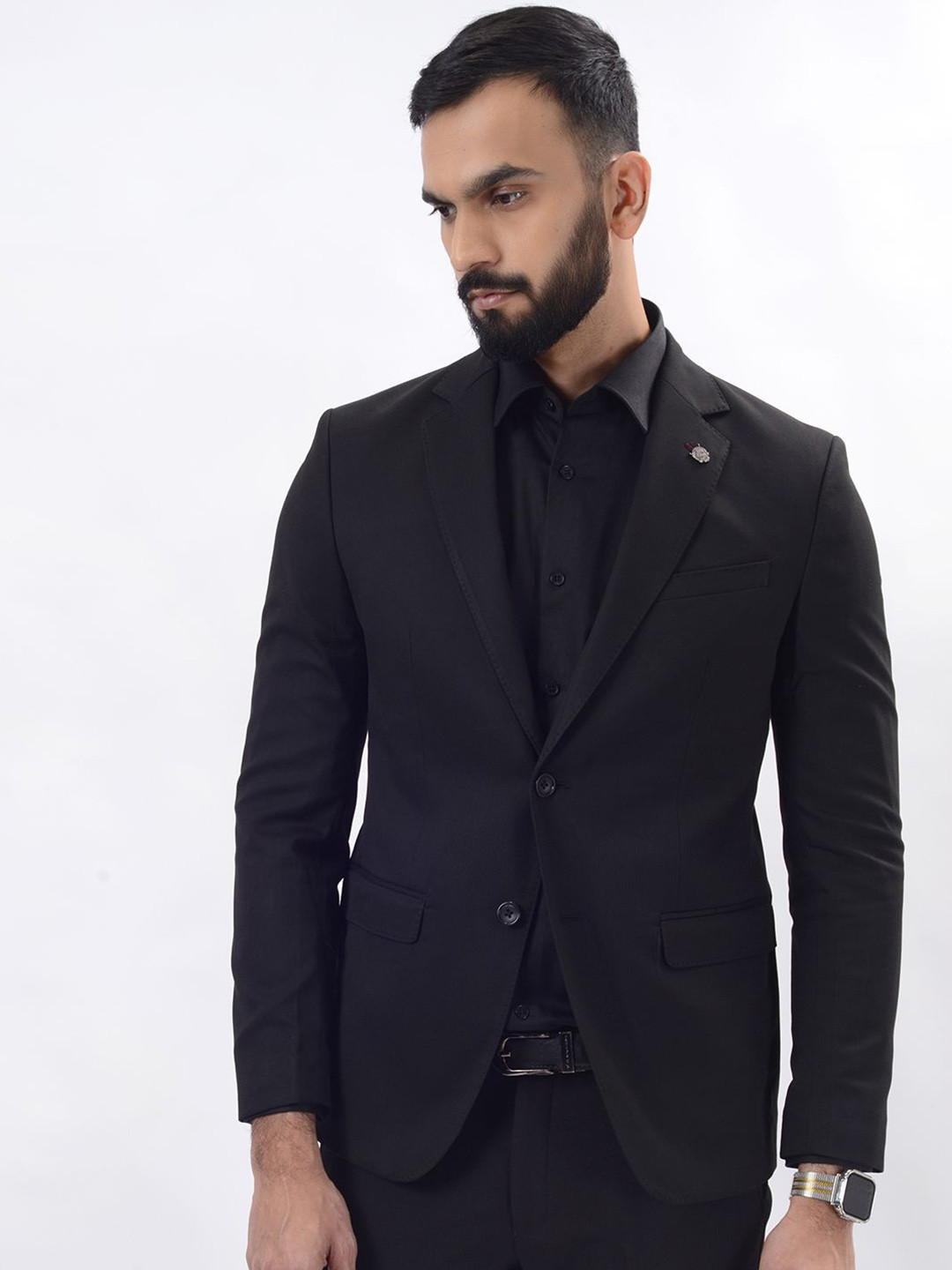JB STUDIO Notched Lapel Collar Long Sleeves Double Vent Single Breasted Blazer