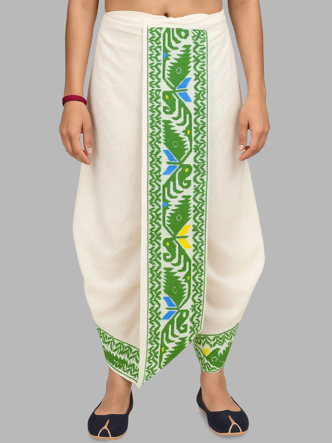 Shreeram criation Men Green And White Silk Dhotis