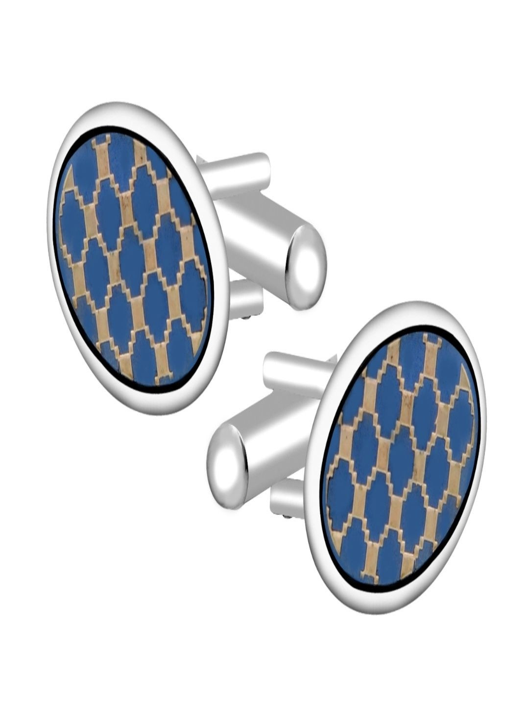 Curren Men Set of 2 Embellished Oval Shape Metal Cufflink