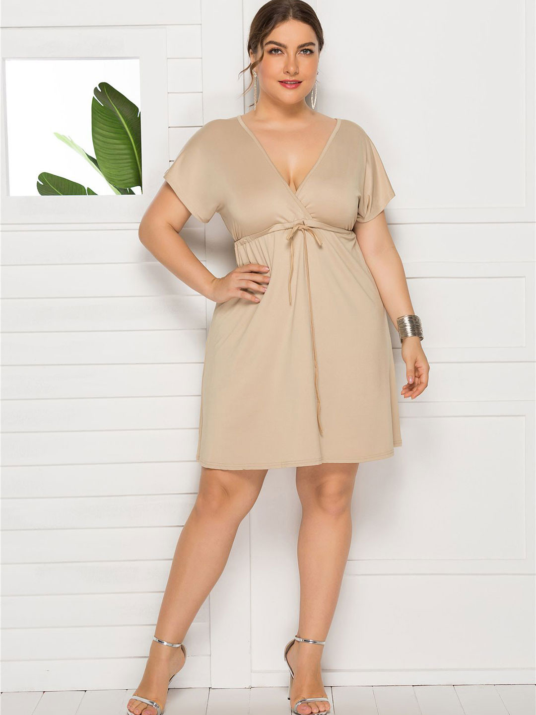 DressBerry Curve Plus Size Plunge Neck Wrap Dress