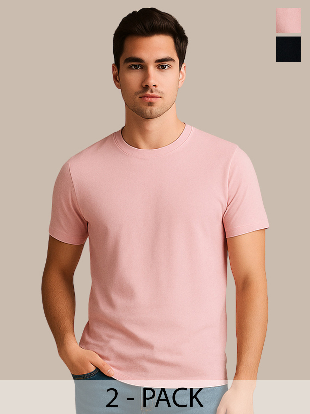 KART BLACK Pack Of 2 Men Round-Neck Regular-Fit Short Sleeve T-shirt