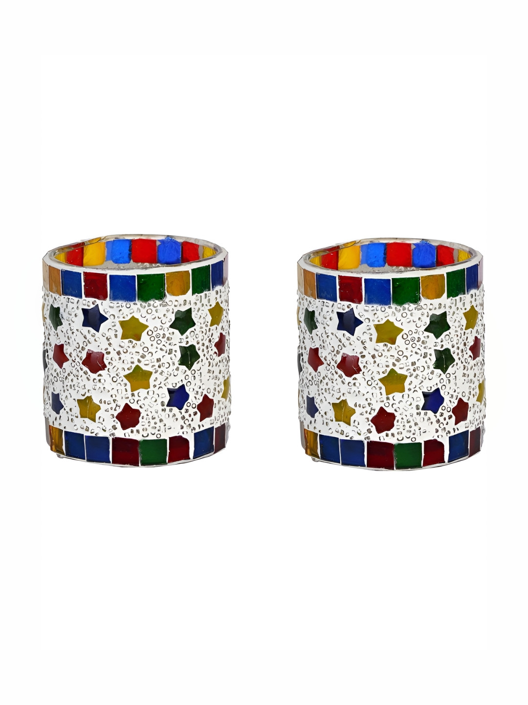 1ST TIME White & Red 2 Pieces Cylindrical Shaped Candle Holders