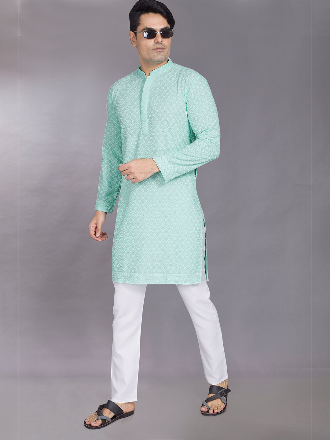 DIVISIVE Men Full Sleeve Thread Work Kurta