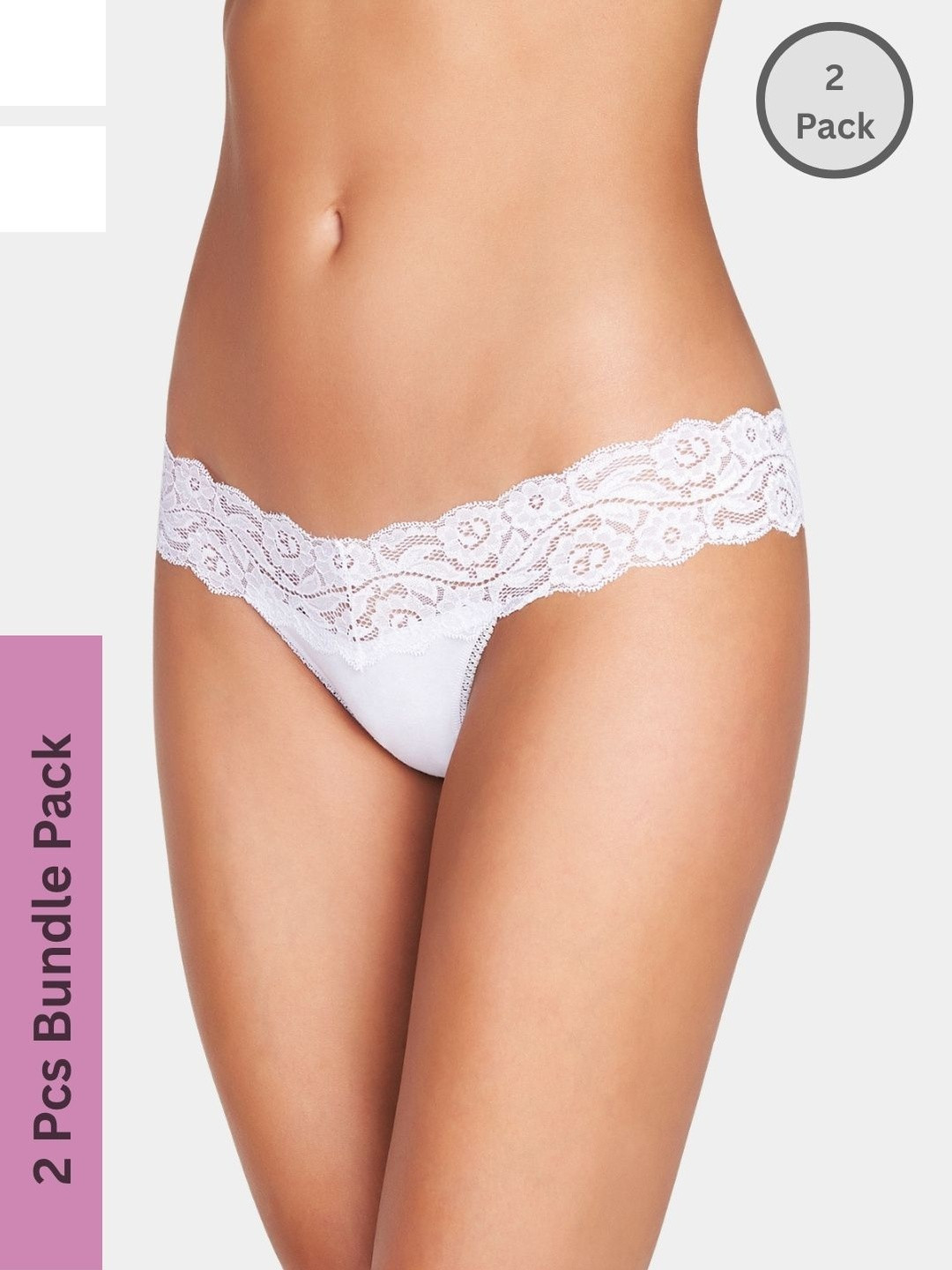 BE IN LOVE Women Pack Of 2 Self Design Low-Rise Anti Bacterial Thongs Briefs