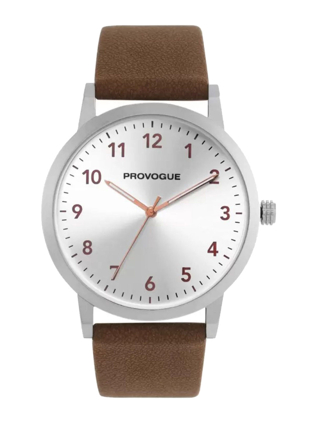 Provogue Men Round Dial & Leather Straps Analogue Watch SK-PG-4055-SLVR-BRWN