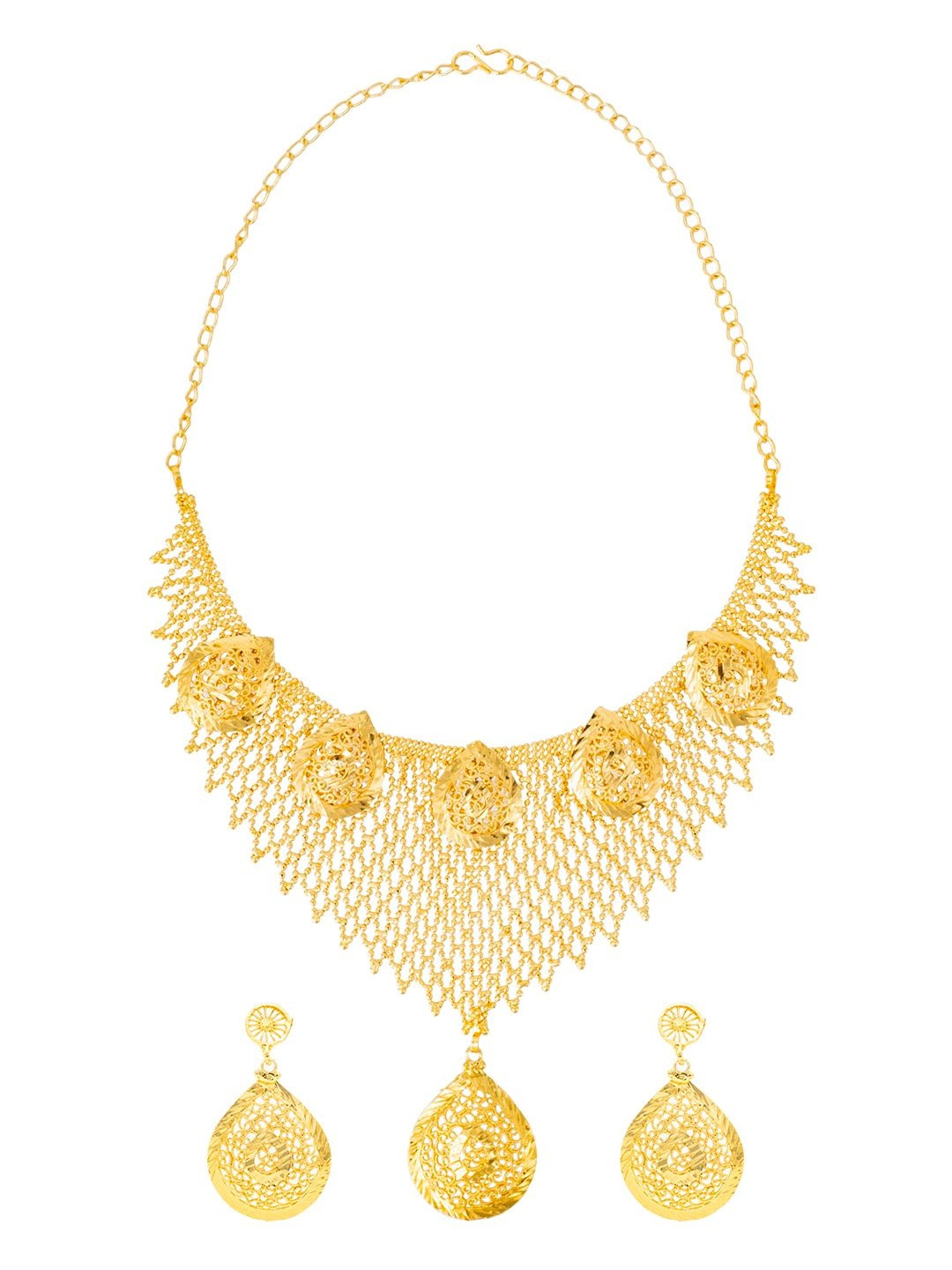 Shining Jewel - By Shivansh Gold-Plated Traditional Flower Choker Jewellery Set