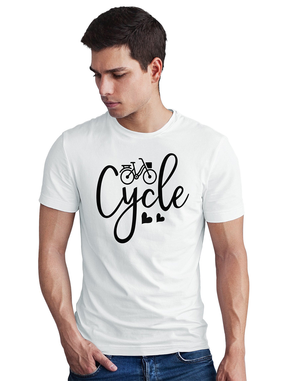 Seekbuylove Typography Cycle Printed Round Neck Bio Finish Pure Cotton T-Shirt