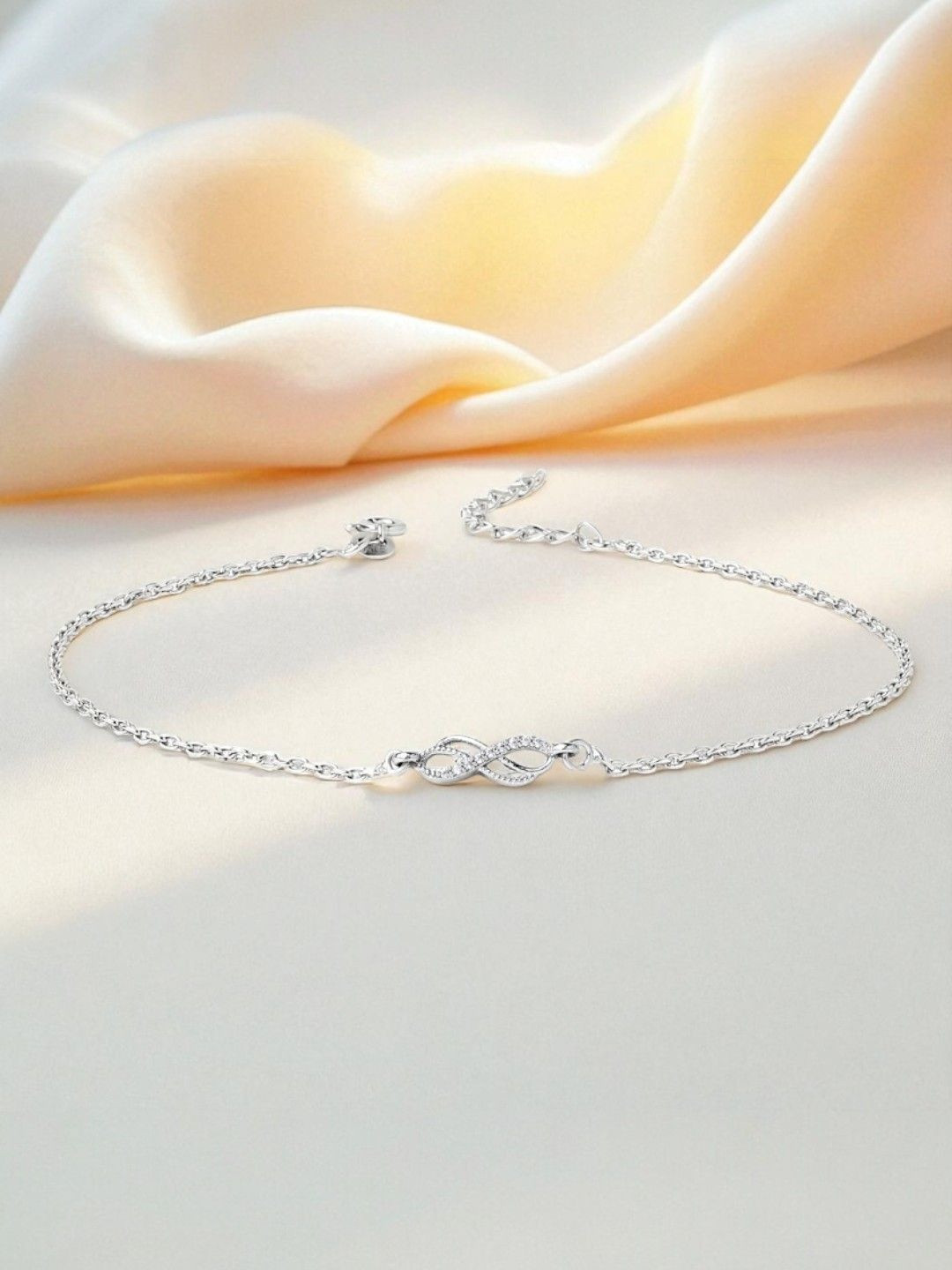 AKSHAT SAPPHIRE 92.5% Pure Silver Rhodium Plated Trending Forever Bond Infinity Anklet