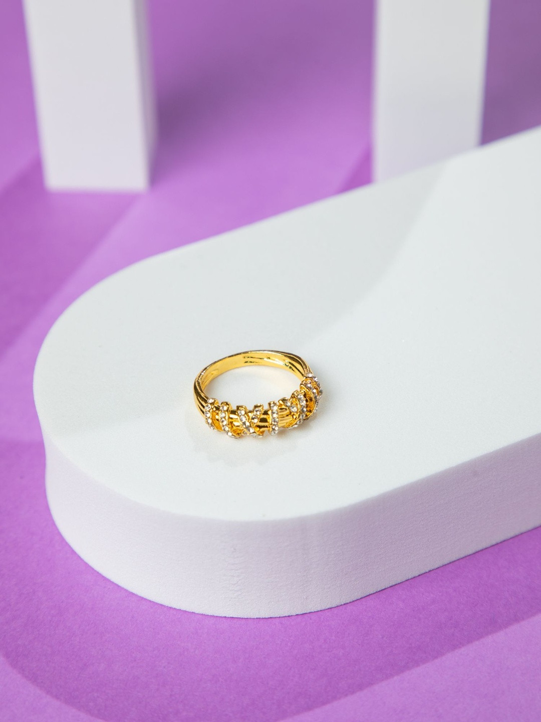 Niscka 24K Gold Plated American Diamond Studded Finger Ring