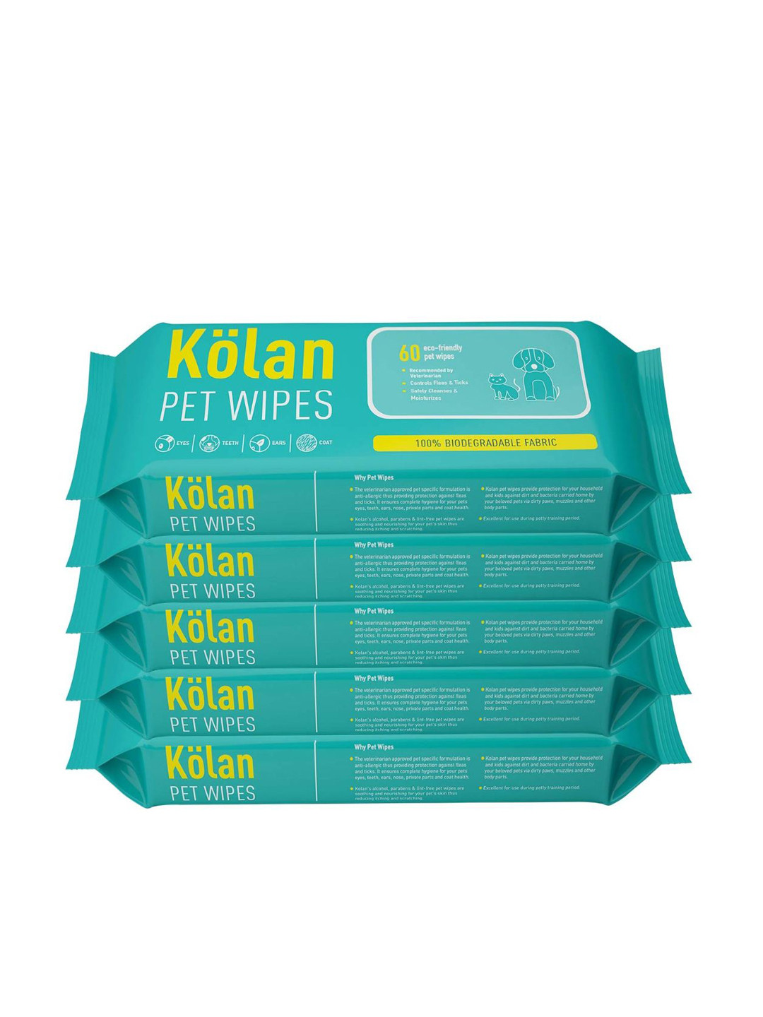 Kolan Pack of 5 Biodegradable Pet Wipes