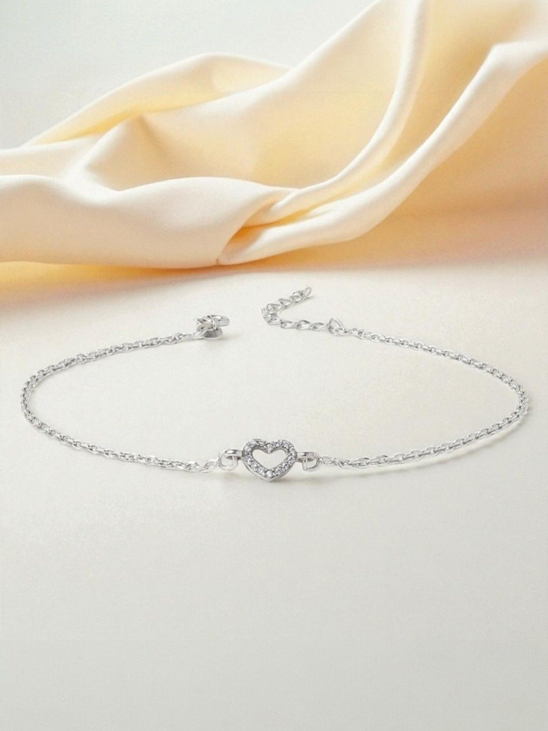 AKSHAT SAPPHIRE 92.5% Pure Silver Rhodium Plated Forever Heart Anklet