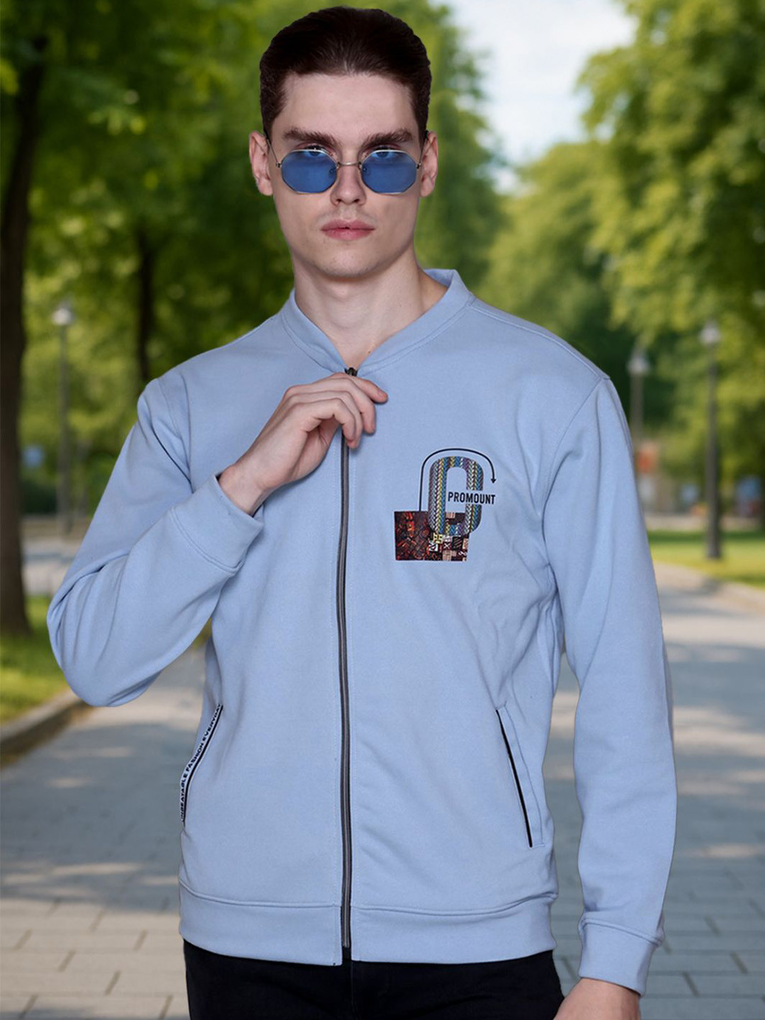 Promount Men Stand Collar Brand Logo Open Front Jacket