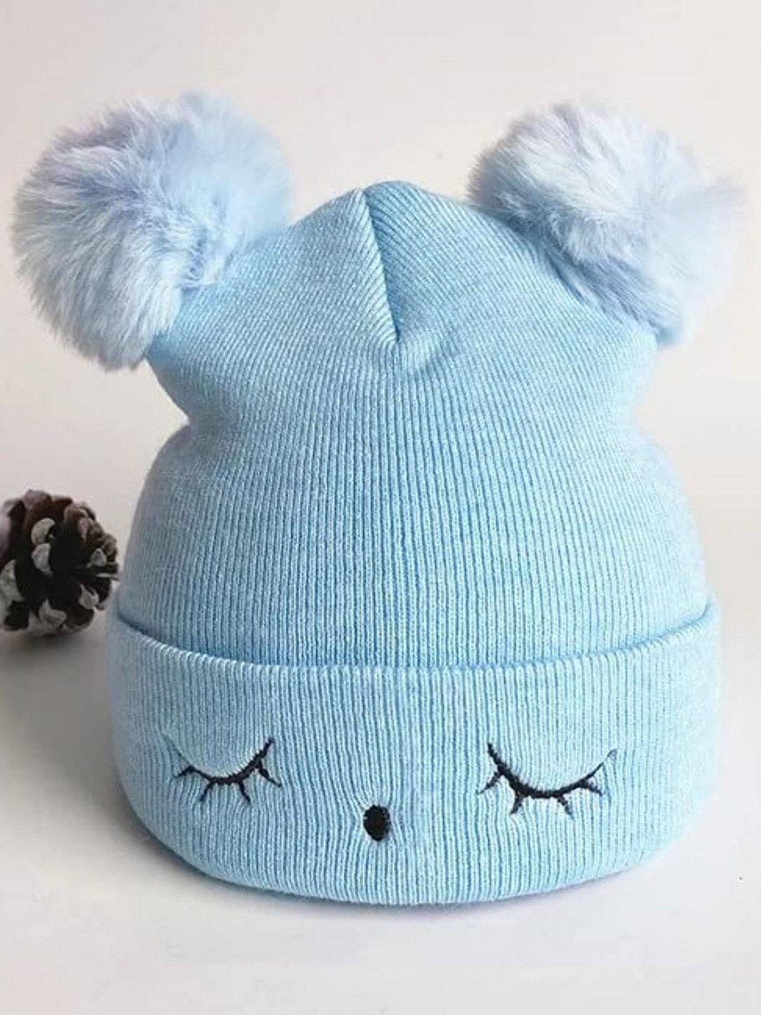 Infispace Kids Woollen Beanie with Double Pompoms and Warm Fur Inside