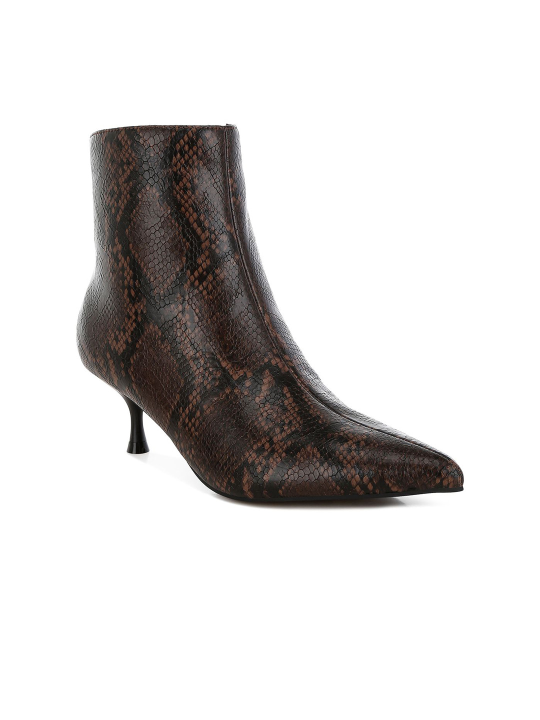 London Rag Women Textured Mid-Top Pointed-Toe Kitten Heel Boots