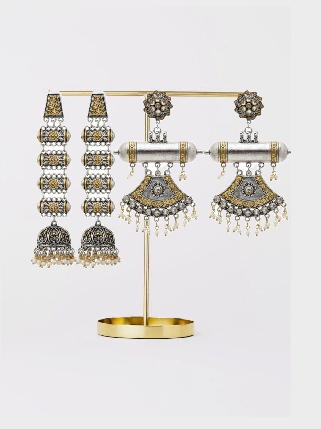 TAG 7 Set Of 2 Pearls Beaded Geometric Drop Earrings