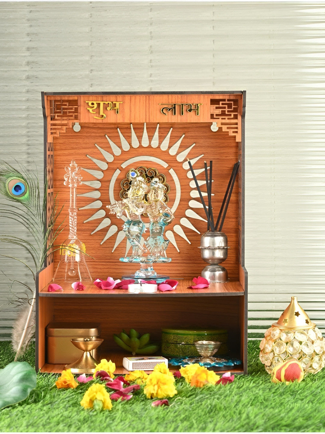 1ST TIME Brown Textured Wooden Sighasan Home Temple