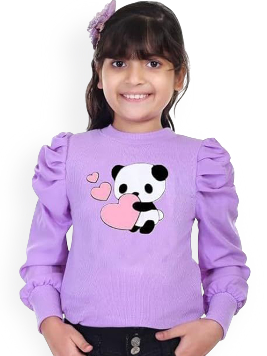 KIROTO Girls Panda Printed Cotton Blend Top