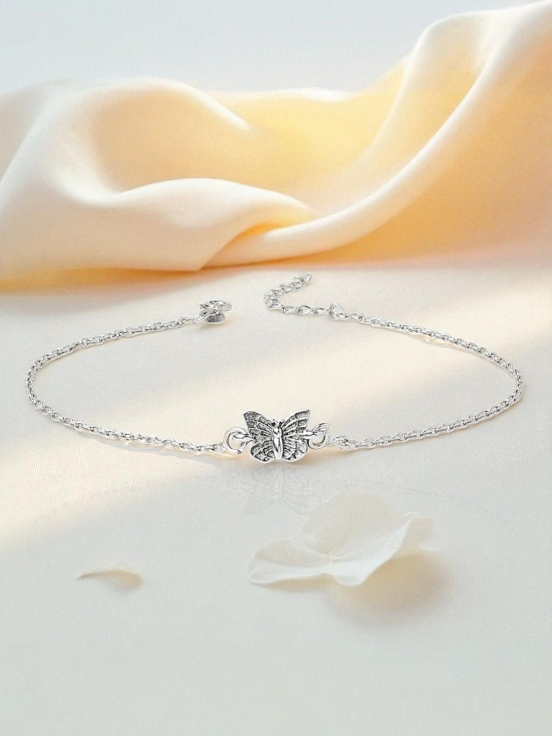 AKSHAT SAPPHIRE 92.5% Pure Silver Rhodium Plated  Angel Butterfly Anklet