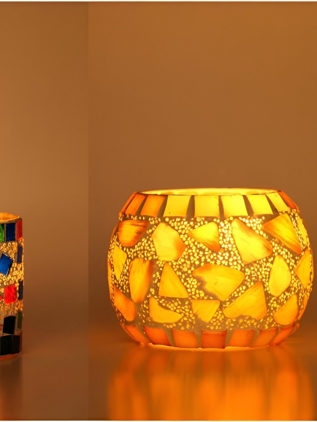 1ST TIME White & Red 2 Pieces Cylindrical Shaped Candle Holders