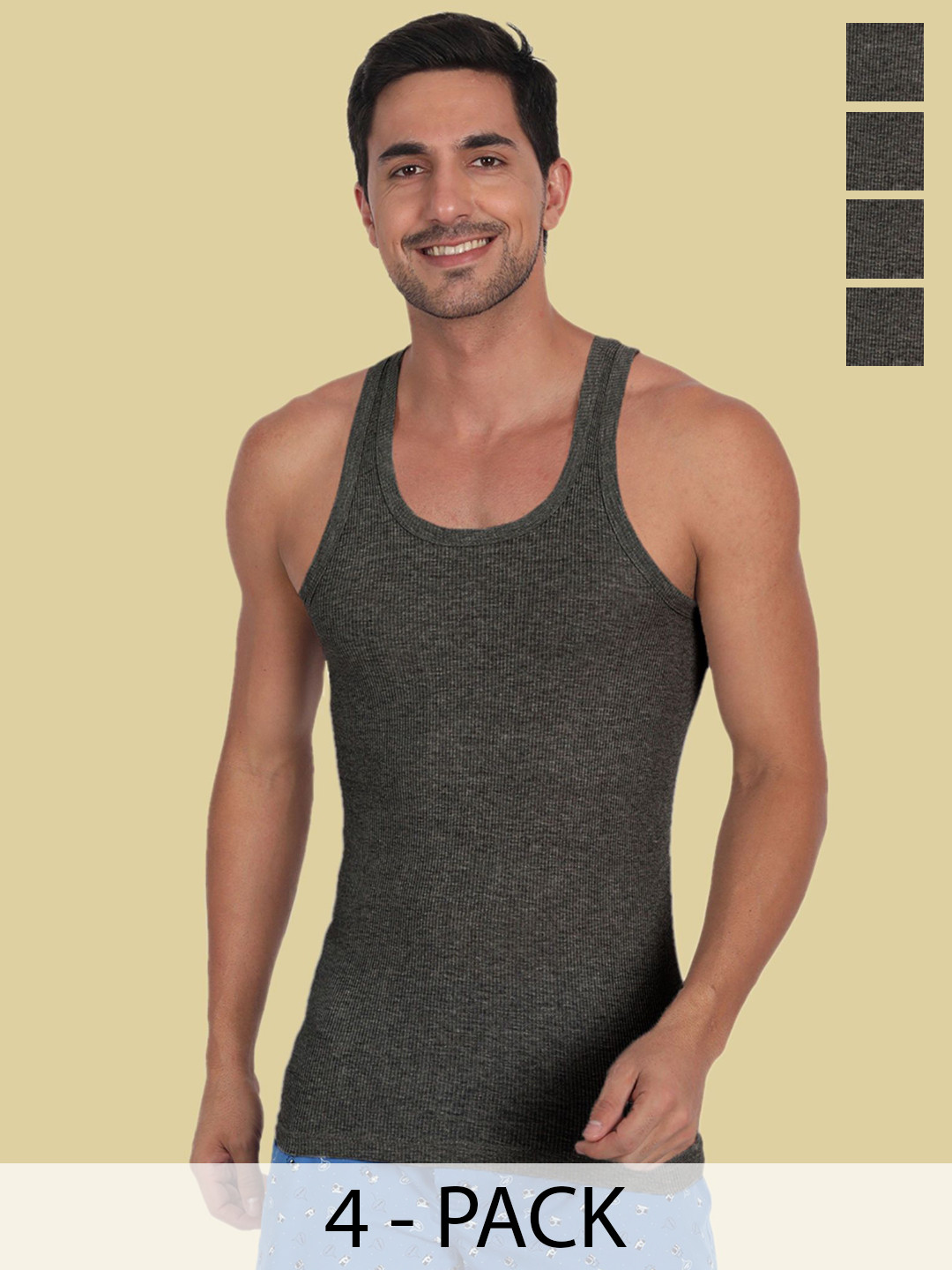 T.T. Men Pack Of 4 Pure Cotton Ribbed Undershirt Vests