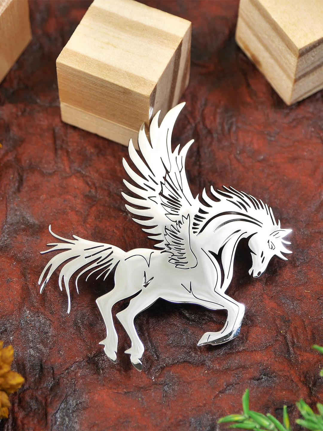 ADORN Unisex Stainless Steel Pegasus Shaped Minimal Brooch