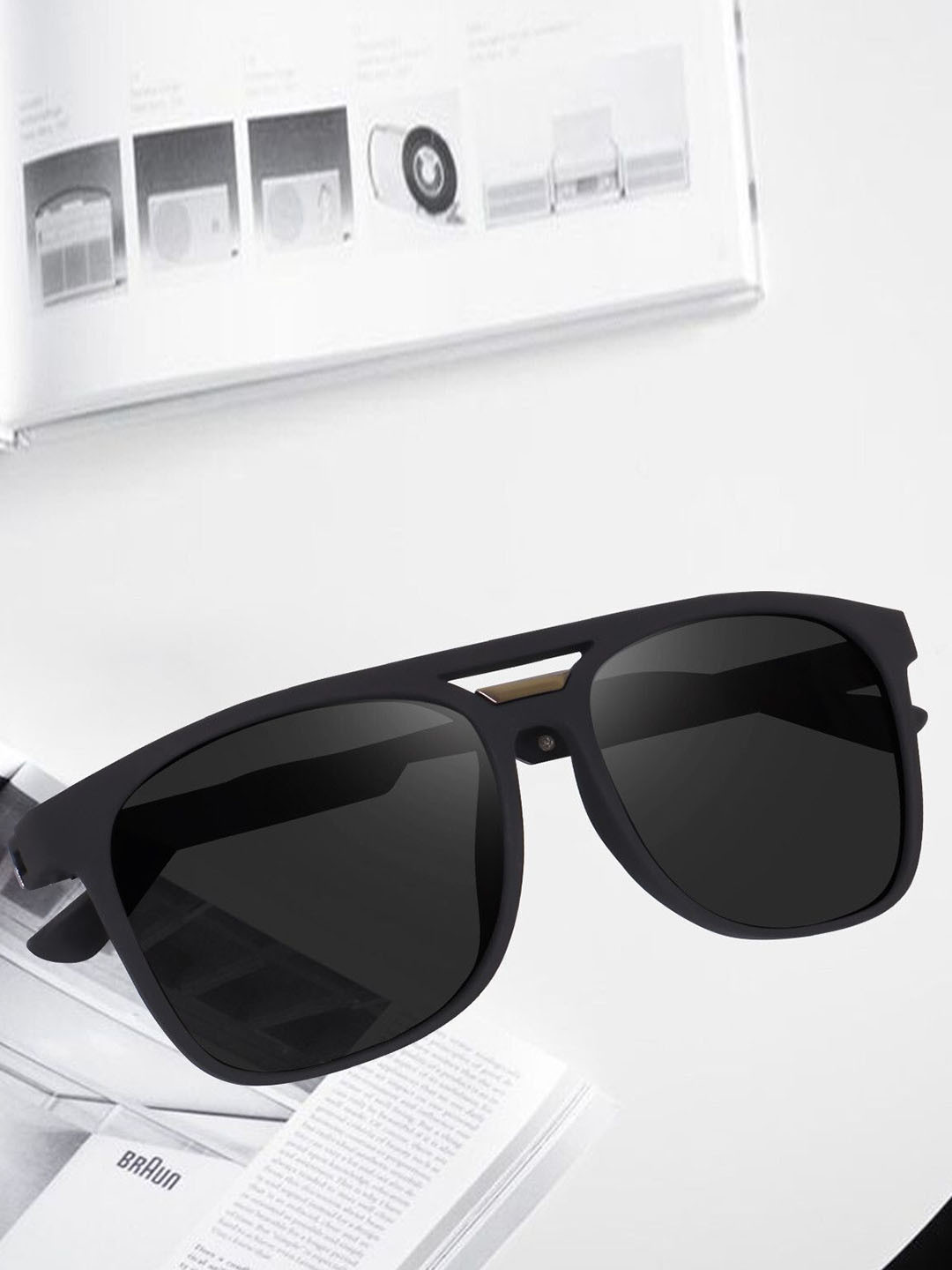 EYMEN I Unisex Square Sunglasses with Polarised and UV Protectedeym_IVincent Black@Elegant