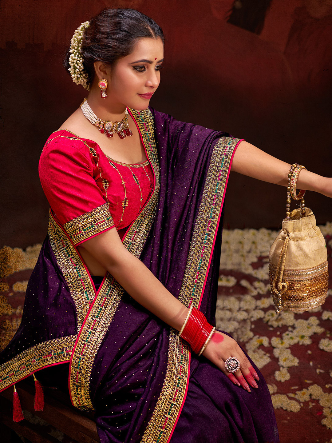 Embellished Beads and Stones Silk Blend Heavy Work Sarees
