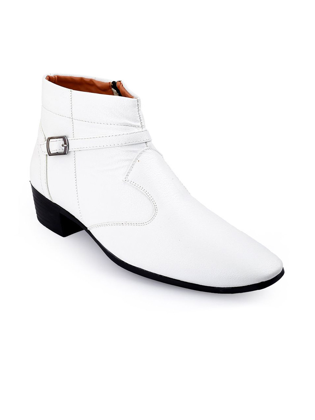Bxxy Men Solid Round Toe Block Heel Formal Slip-on Zipper Ring Regular Boots