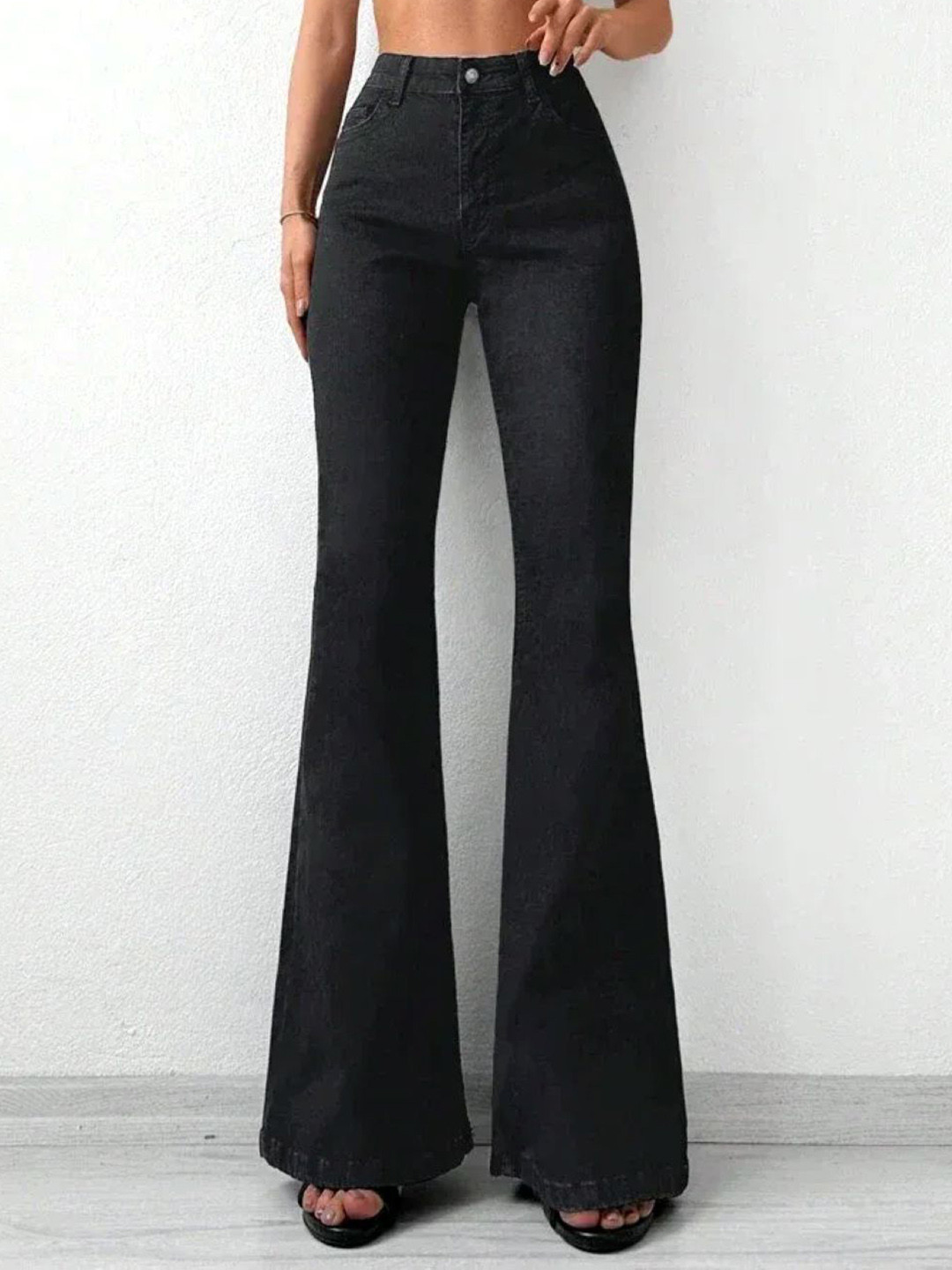 DELAN Women Jean Bootcut High-Rise Acid Wash Stretchable Denim Jeans