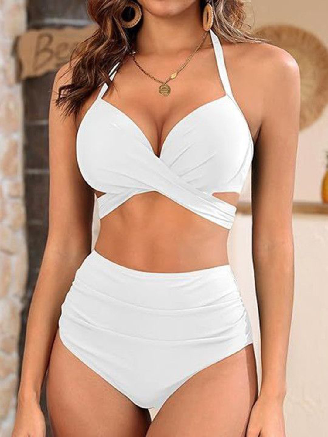 Night with Fun Women Halter Neck Swim Bikini Set