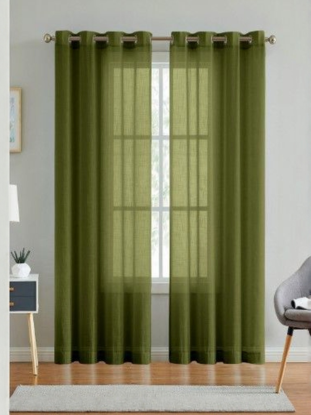 Myntra Elegant Homes Green Solid Regular Window Rod Pocket Curtain