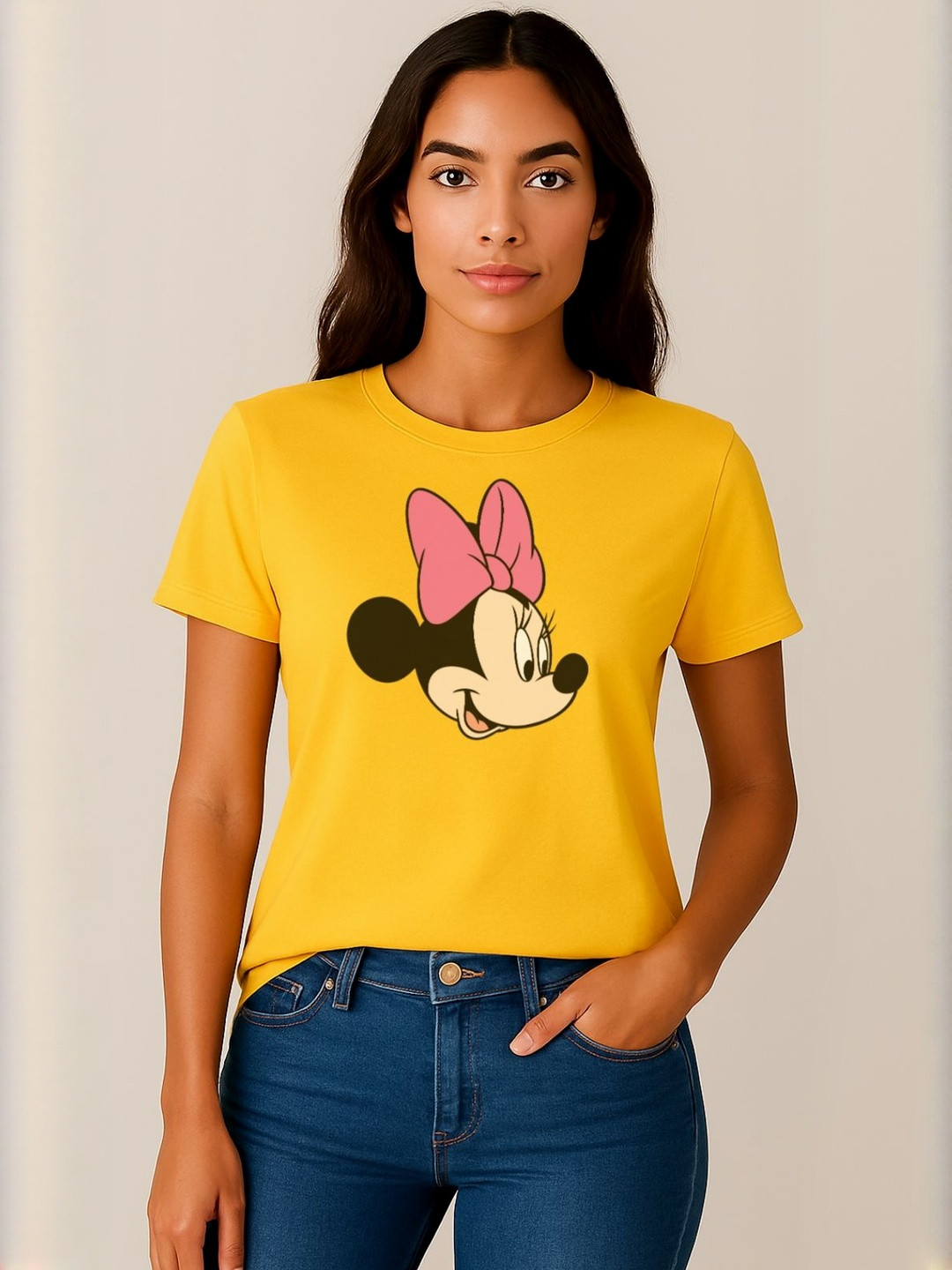 Anikmart Women Minnie Mouse Printed Round Neck Pure Cotton T-shirt