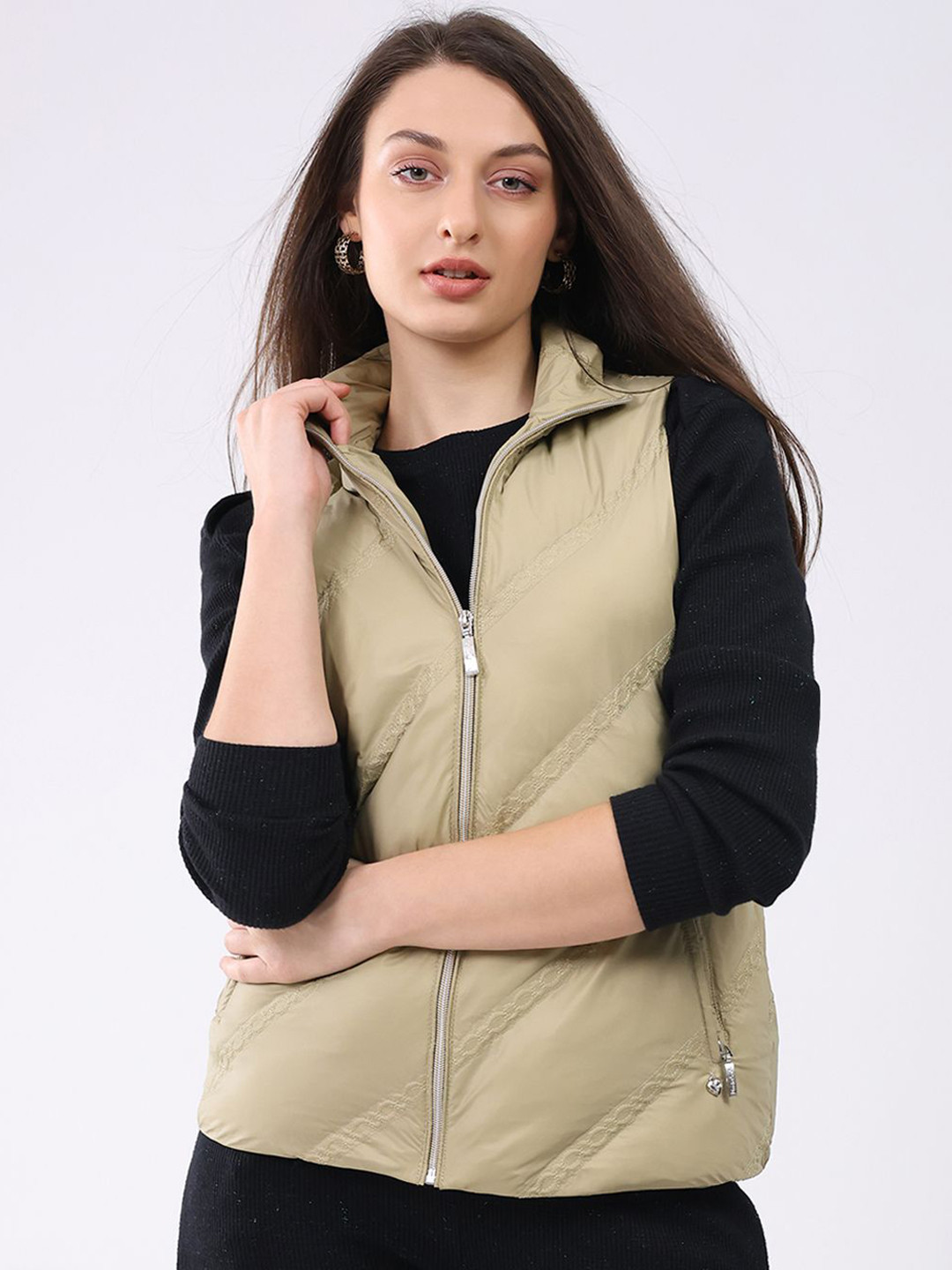 Monte Carlo Women Mock Collar Solid Padded Jacket