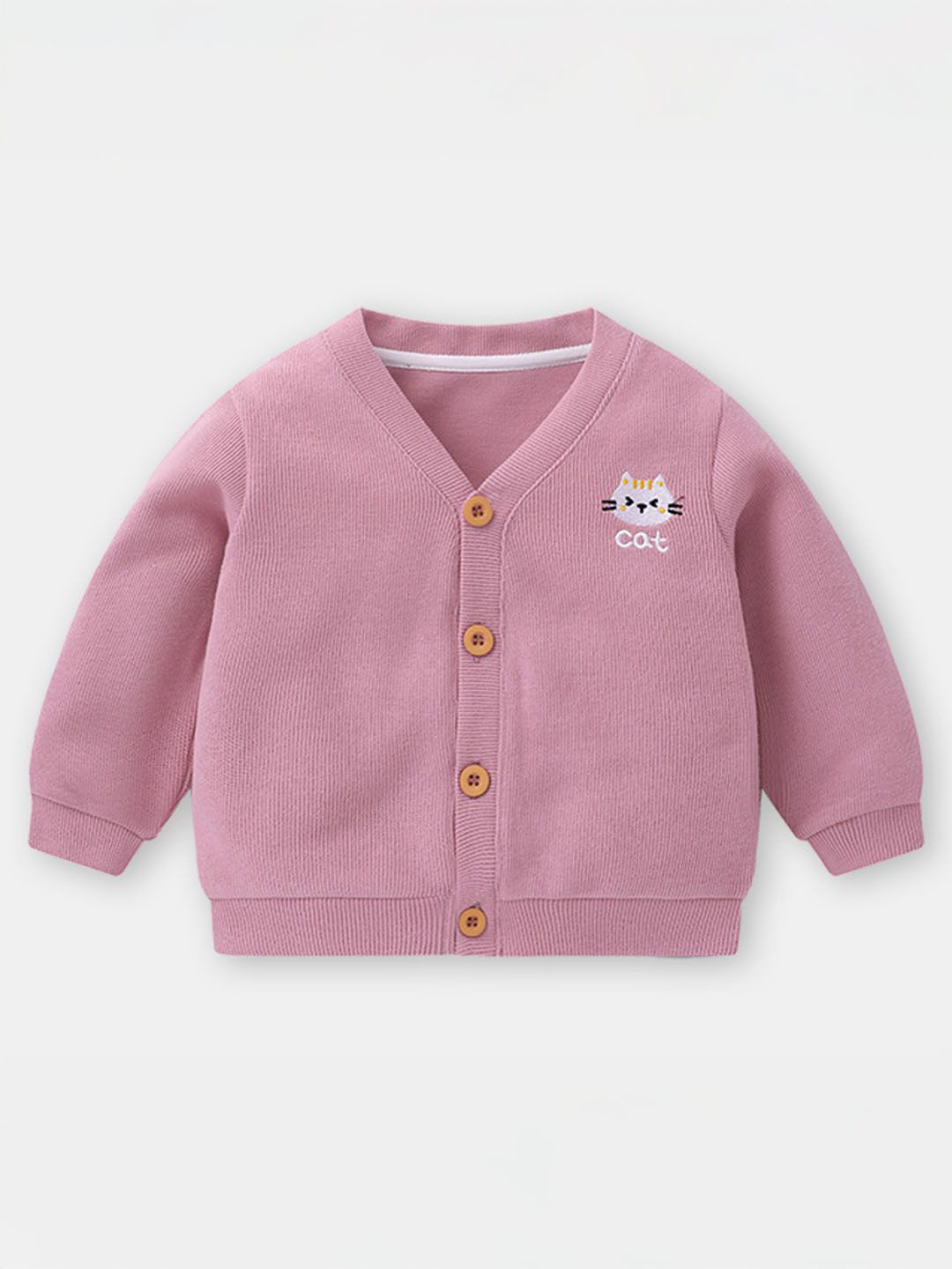 Xsole Girls Self Design V-Neck Ribbed Hemline Long Sleeves Cardigan
