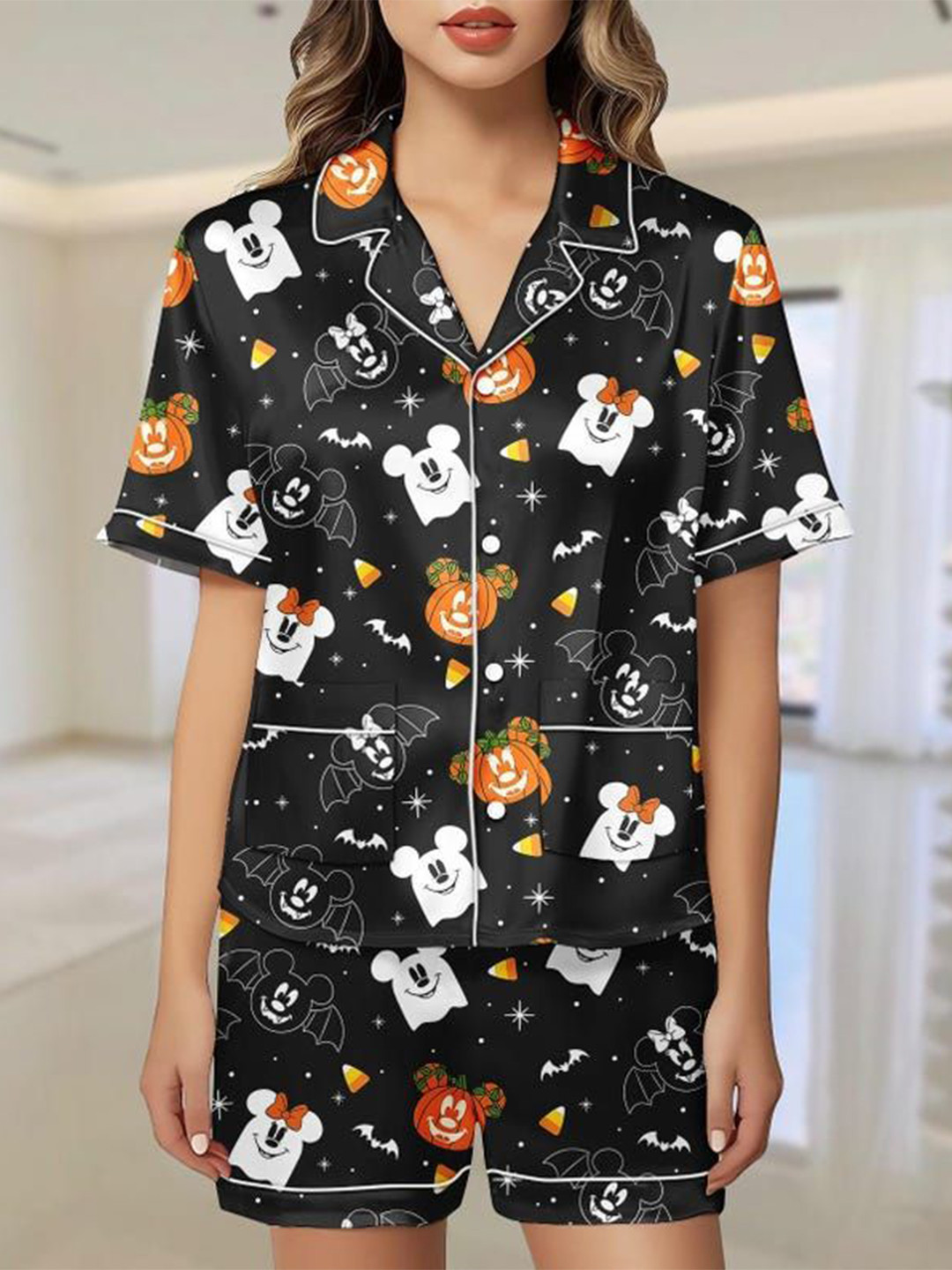 RioDeBella Halloween Theme Disney Mickey & Minnie Printed Satin Night Suit