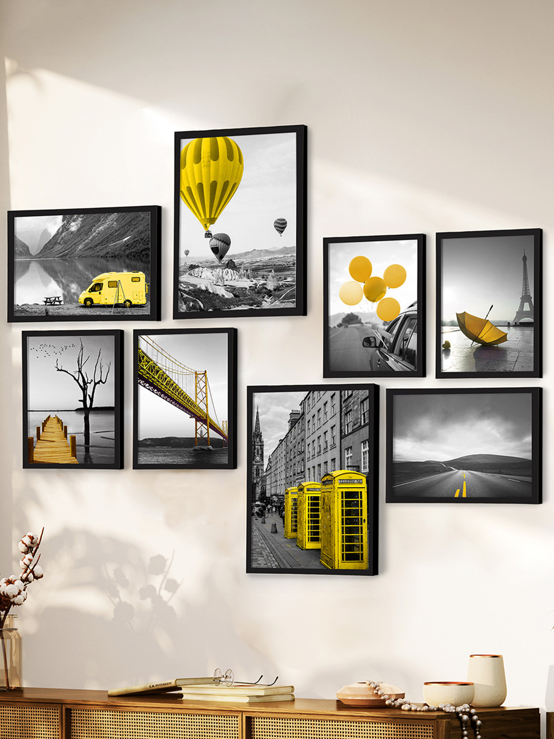 Art Street Set Of 8 Black Framed Art Prints Travel Theme Wall Art