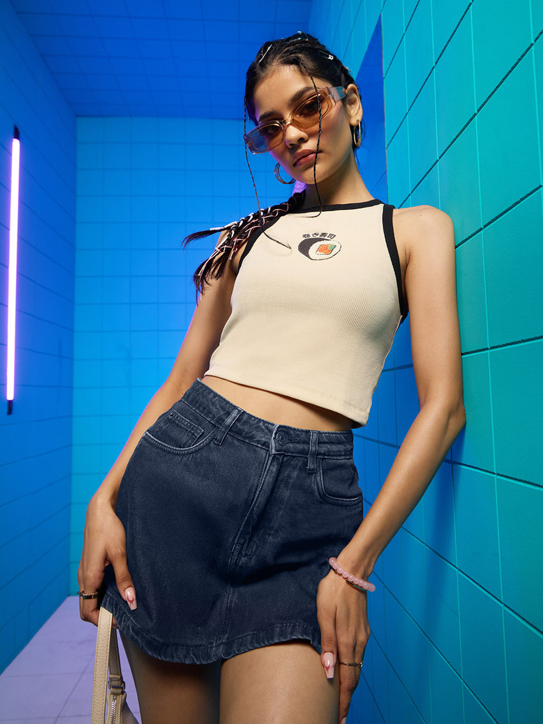 The Souled Store Women Skorts Mini Denim Skirt