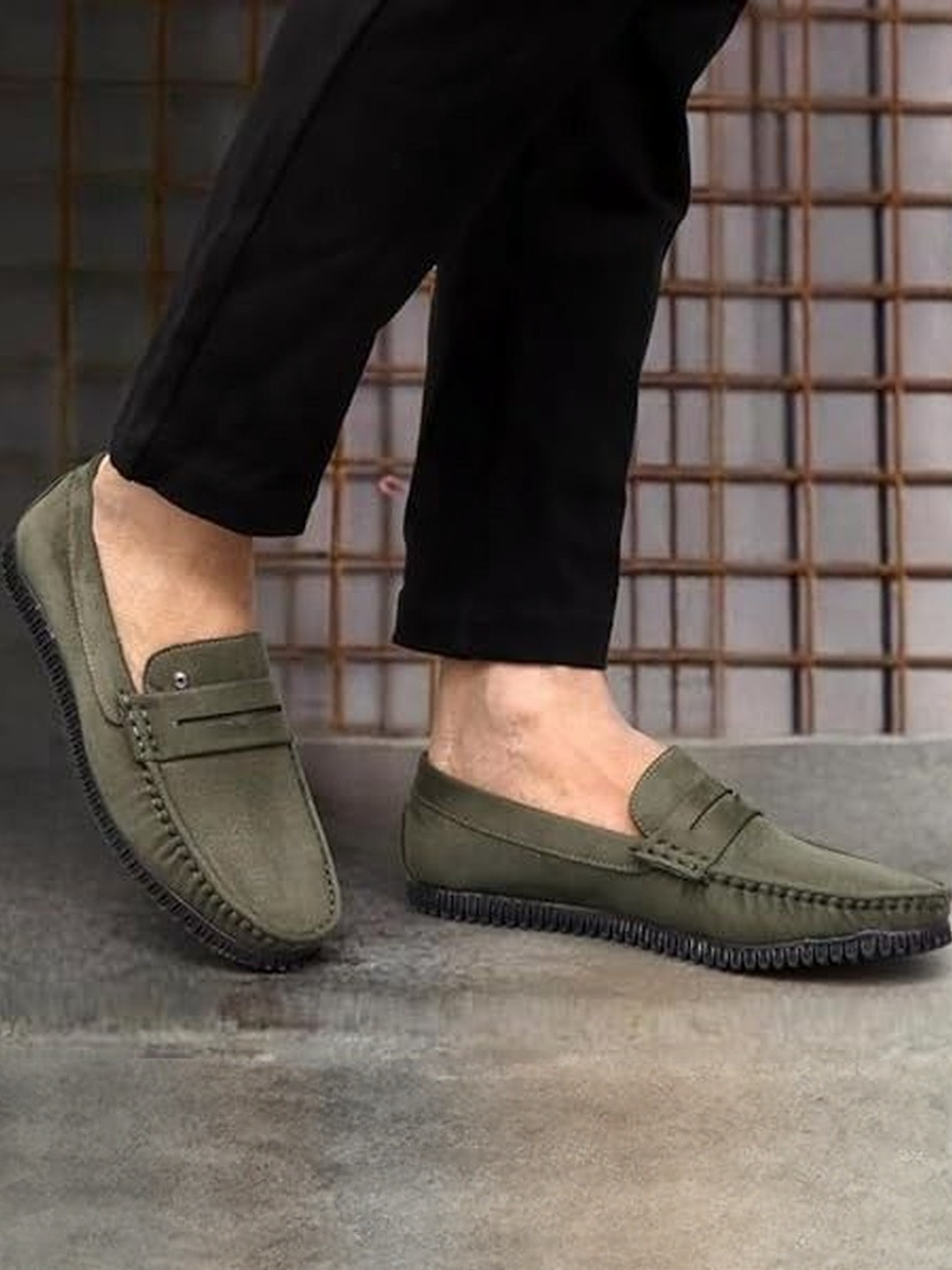 N N Creation Men Textured Velvet Penny Loafers