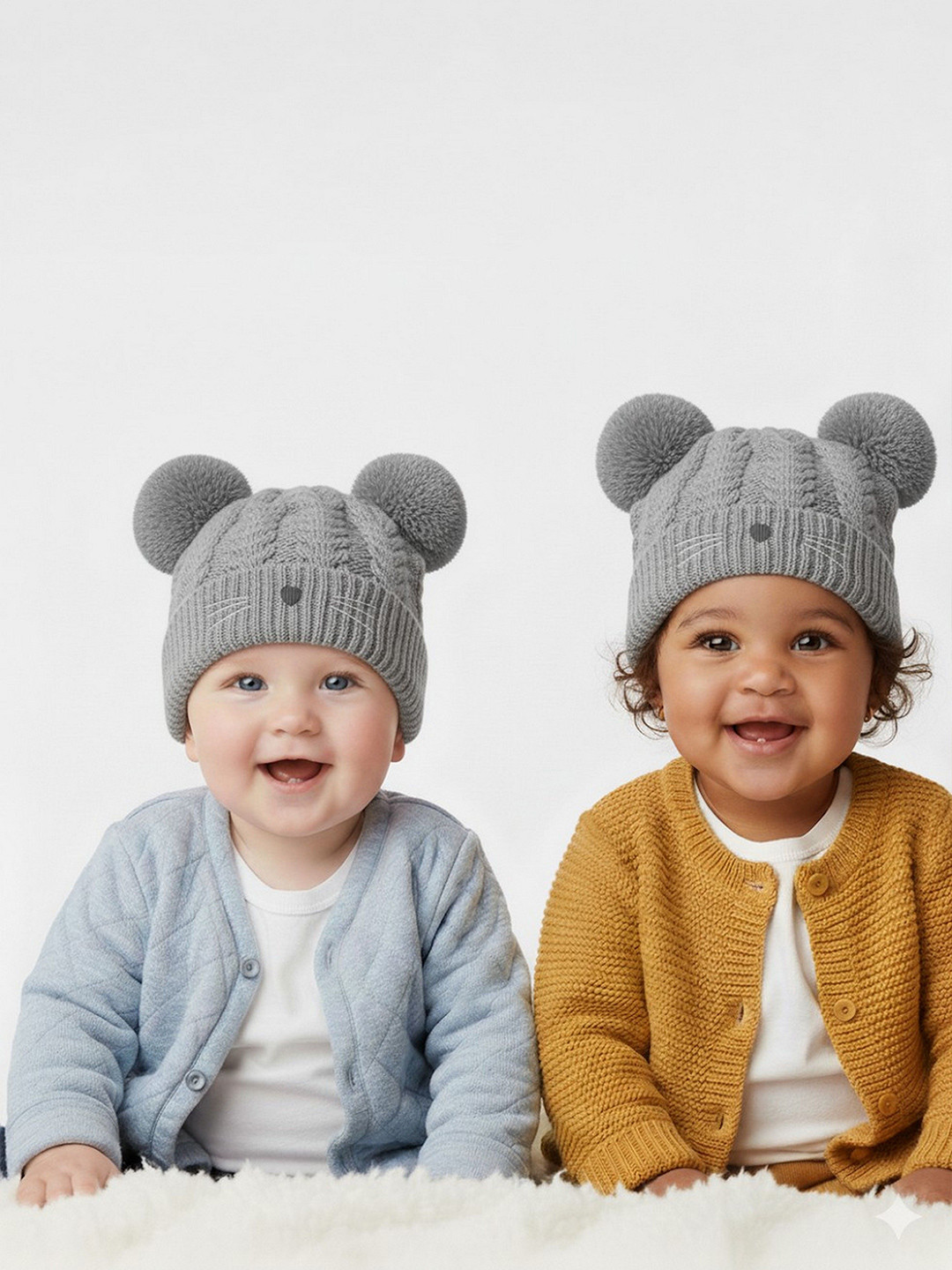 Infispace Kids Self Design Woollen Cute Pompom Ears Beanie