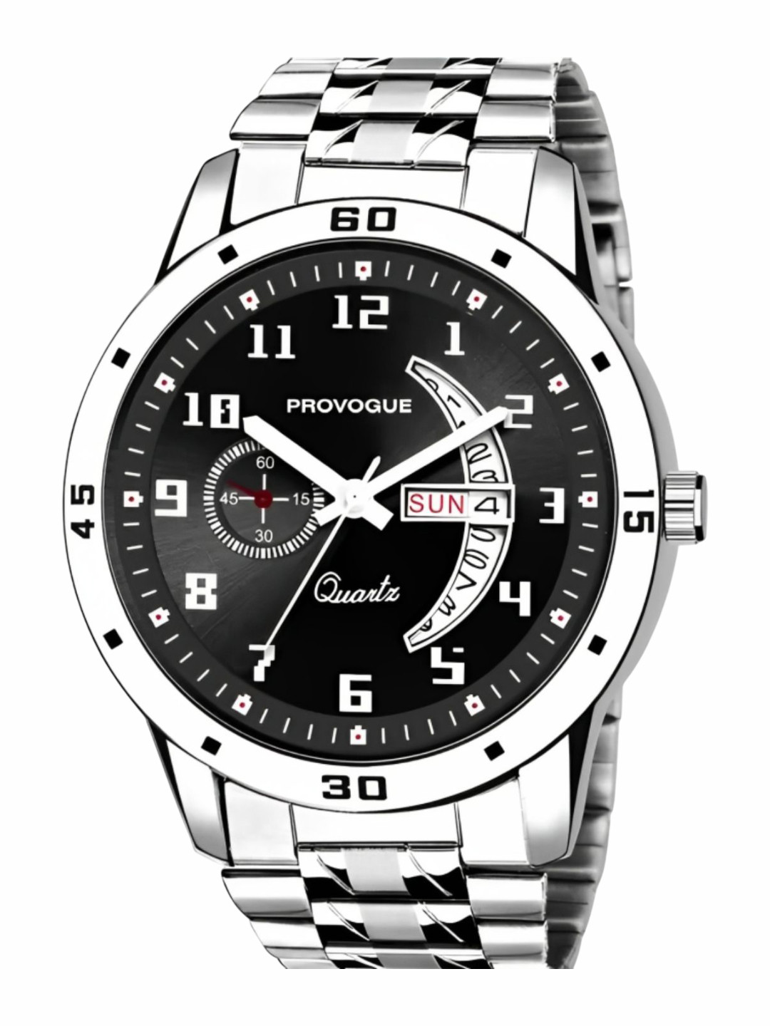 Provogue Men Dial & Bracelet Style Strap Multi Function Watch SK-PG-4072-BLK-SLVR