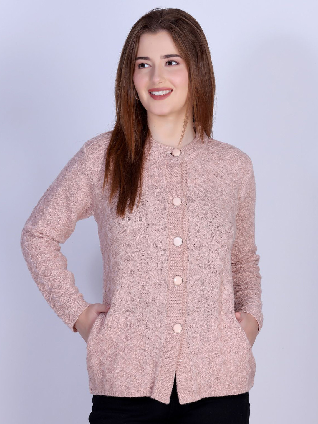 The Roadster Lifestyle Co Open-Knit Round Neck Button Down Cardigan
