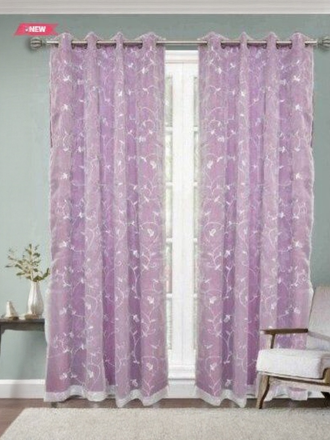 Myntra Elegant Homes Floral Embroidered Regular Door Curtain With Eyelet